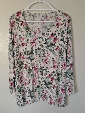 Pure Jill | Gray Floral Dipped Hem A Line Top Size Medium